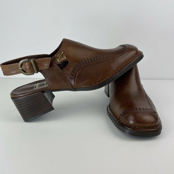 Joe Sanchez Genuine‎ Leather Open Back Shoes Crispino Sz 7 US/ 37 Euro Brown - Picture 1 of 12